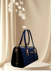 Luxury Royal Blue Patent Leather Shoulder Bag – Stylish Handbag for Women with Gold Accents