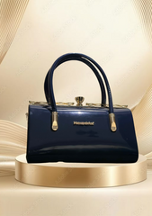 Luxury Royal Blue Patent Leather Shoulder Bag – Stylish Handbag for Women with Gold Accents