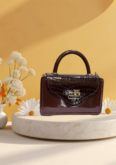 Coach Croc-Embossed Leather Top Handle Bag – Elegant Brown Designer Handbag with Gold Logo