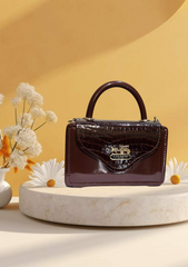 Coach Croc-Embossed Leather Top Handle Bag – Elegant Brown Designer Handbag with Gold Logo