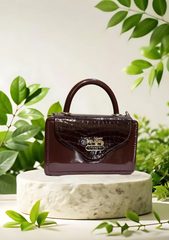 Coach Croc-Embossed Leather Top Handle Bag – Elegant Brown Designer Handbag with Gold Logo