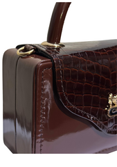 Coach Croc-Embossed Leather Top Handle Bag – Elegant Brown Designer Handbag with Gold Logo