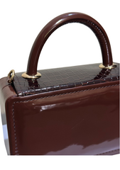 Coach Croc-Embossed Leather Top Handle Bag – Elegant Brown Designer Handbag with Gold Logo