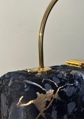 Luxury Marble-Print Evening Clutch with Gold Handles – Elegant Designer Handbag for Parties & Events