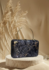 Luxury Marble-Print Evening Clutch with Gold Handles – Elegant Designer Handbag for Parties & Events