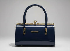 Luxury Royal Blue Patent Leather Shoulder Bag – Stylish Handbag for Women with Gold Accents