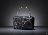 Luxury Marble-Print Evening Clutch with Gold Handles – Elegant Designer Handbag for Parties & Events