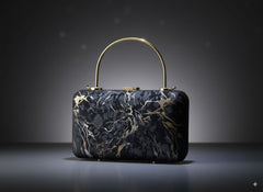 Luxury Marble-Print Evening Clutch with Gold Handles – Elegant Designer Handbag for Parties & Events