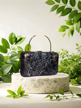 Luxury Marble-Print Evening Clutch with Gold Handles – Elegant Designer Handbag for Parties & Events