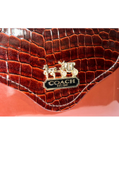 Coach Croc-Embossed Leather Top Handle Bag – Elegant Brown Designer Handbag with Gold Logo