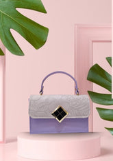 Elegant Lavender & Ivory Floral Embossed Handbag