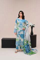 Premium 3-Piece Stitched Lawn Suit for Women – Elegant Printed Shirt, Trousers & Dupatta