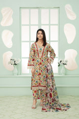Premium 3-Piece Stitched Lawn Suit for Women – Elegant Printed Shirt, Trousers & Dupatta