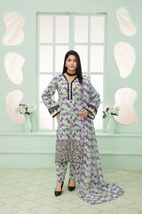 Premium 3-Piece Stitched Lawn Suit for Women – Elegant Printed Shirt, Trousers & Dupatta