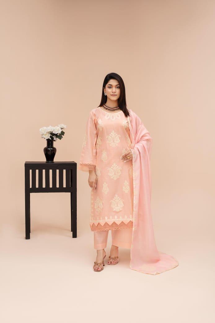 Premium 3-Piece Stitched Lawn Suit for Women – Elegant Printed Shirt, Trousers & Dupatta