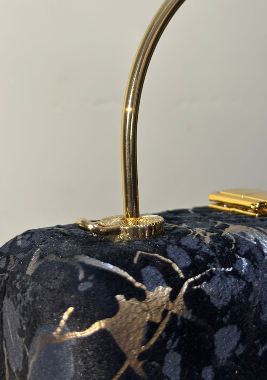 Luxury Marble-Print Evening Clutch with Gold Handles – Elegant Designer Handbag for Parties & Events