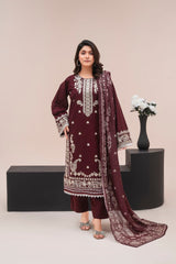 Premium 3-Piece Stitched Lawn Suit for Women – Elegant Printed Shirt, Trousers & Dupatta