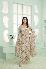 Premium 3-Piece Stitched Lawn Suit for Women – Elegant Printed Shirt, Trousers & Dupatta