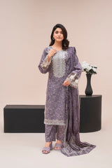 Premium 3-Piece Stitched Lawn Suit for Women – Elegant Printed Shirt, Trousers & Dupatta